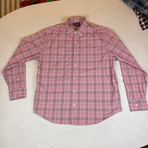 BONOBOS Mens XL Standard Fit Pink‎ Plaid Button Down Shirt Long Sleeve Cotton